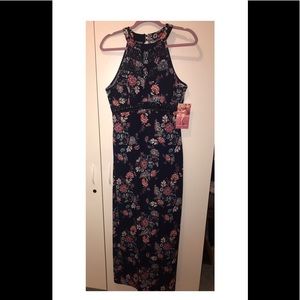 Floral Maxi Dress with Peekaboo Lace Cutouts